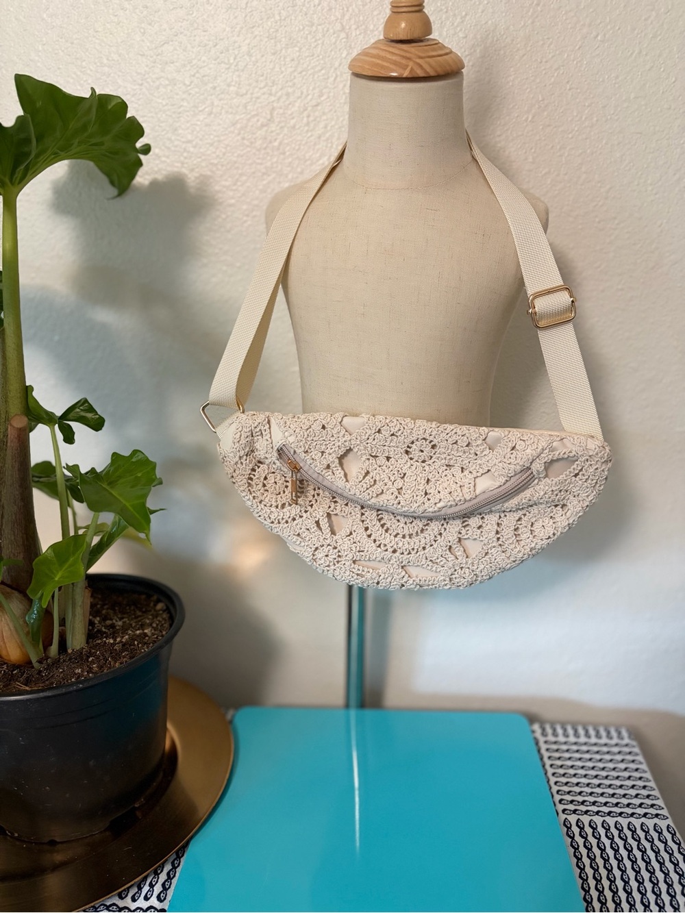 Crocheted Cream Crossbody Belt Bag - Stylish Casual Carry